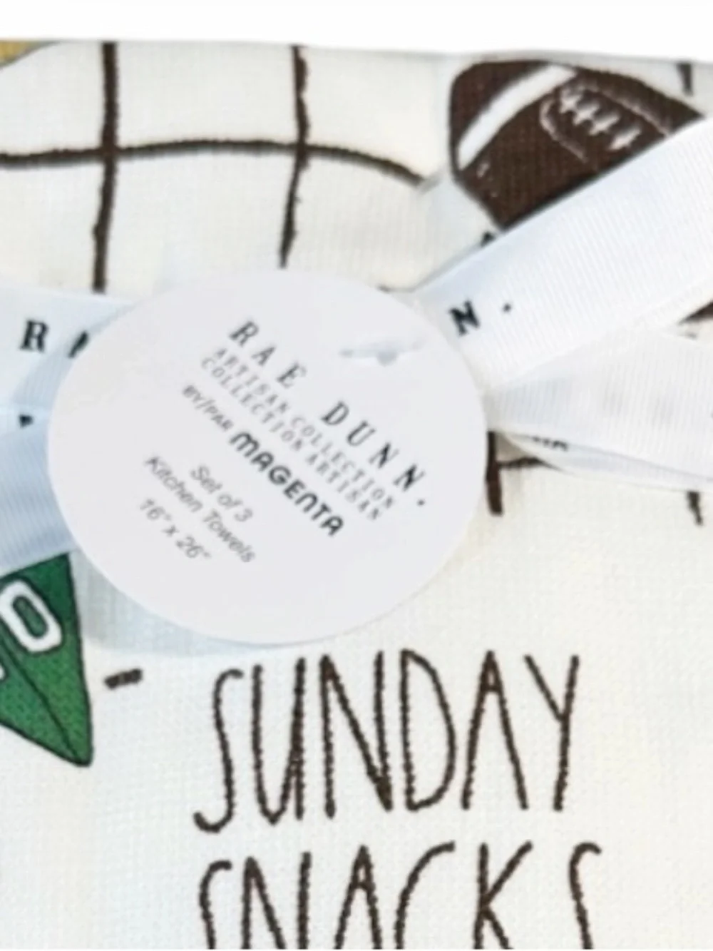 NEW Rae Dunn SUNDAY SNACKS Football Kitchen Towel Set/3
